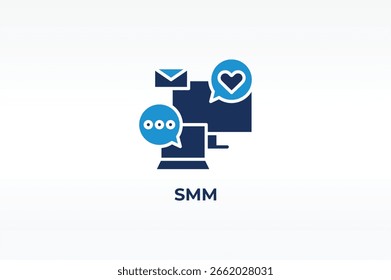 Ilustración aislada del Vector, del icono o del logotipo de SMM