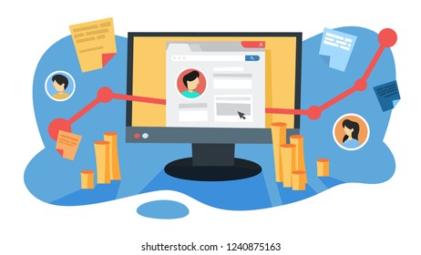 SMO social media optimization concept. Advertising in the internet and business promotion. Marketing strategy. Isolated flat vector illustration