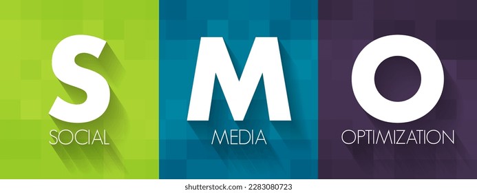 SMO Social Media Optimization - use of a number of outlets and communities to generate publicity to increase the awareness of a product, acronym text concept background