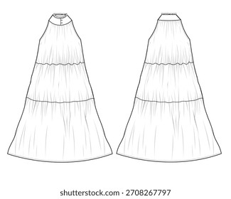 Smock dress flat drawing vector design mockup template.