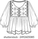 smocked blouse with embroidery detail on the front