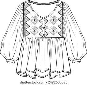 smocked blouse with embroidery detail on the front