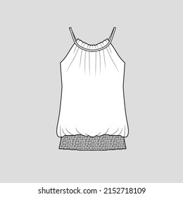 Smocked hem Pleated Camisole  fashion top  pleat detail  tank smocking hem cami clothing fashion flat sketch technical drawing template design vector