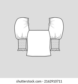 Smocked Puff Sleeve crop top sleeve gathering detail square neck fashion clothing flat sketch technical drawing template