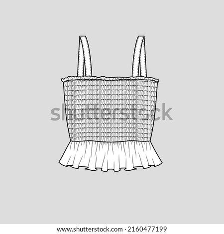 Smocked Top Smocking gatherings ruffles Hem  fashion clothing flat sketch technical drawing template design vector