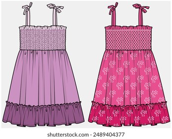 VESTIDO DE SOL DETALLADO CON VOLANTES DISEÑADO PARA LAS ADOLESCENTES Y NIÑAS EN ARCHIVO DE VECTOR