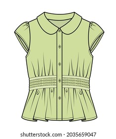 SMOCKING DETAILED WOVEN TOP FOR TEEN GIRLS AND KID GIRLS EDITABLE VECTOR FILE