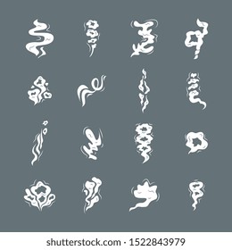 Smog puff or smoke cloud icons set vector illustration isolated on white background. Abstract shape steam or gas element cartoon flat style bubble collection.