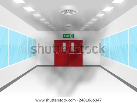 Smoke Alarm. Smoke Detector and Fire Alarm on Ceiling in the Building. Vector Illustration. 