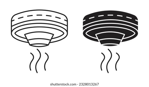 Smoke alarm icon set. fire detector sensor safety alarm vector icon set. home gas leak detection system black symbol in fill and outline style. house carbon monoxide alert sensor.