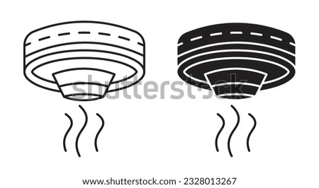 Smoke alarm icon set. fire detector sensor safety alarm vector icon set. home gas leak detection system black symbol in fill and outline style. house carbon monoxide alert sensor.