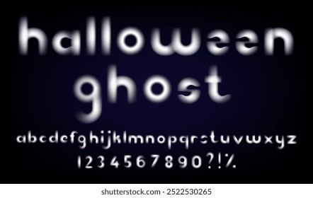 Alfabeto de Smoke, fuente de vapor. Letras de texto con efecto de nube humeante de Vector. Tipo y números vapor, mágica niebla de halloween. Conjunto de fondo fantasma. Terror tipografía nublada. Tipo de letra ABC de gas transparente