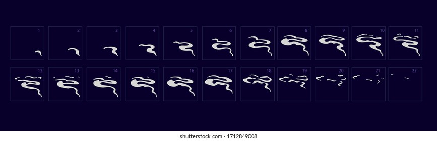 Smoke animation effect. Animation of smoke. Sprite sheet for game or cartoon or animation. 2d classic animation smoke effect.