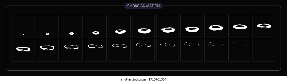 Rauchanimierungseffekt. Smoke-Effekt Sprite Sheet für Video-Spiel, Cartoon, Animation und Bewegung Design. 2D Classic Smoke FX. EPS10-Vektorillustration-Illustration.