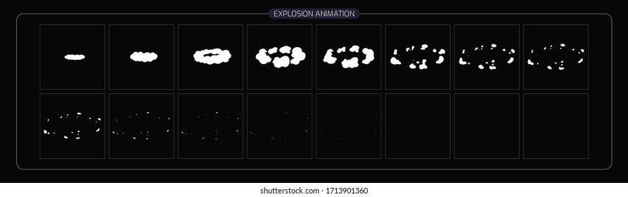 Rauchanimierungseffekt. Smoke-Effekt Sprite Sheet für Video-Spiel, Cartoon, Animation und Bewegung Design. 2D Classic Smoke FX. EPS10-Vektorillustration-Illustration.