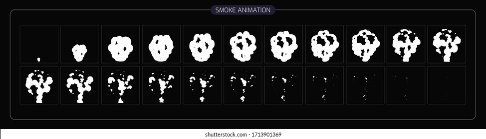 Smoke Animation Effect. Smoke Effect Sprite Sheet for Video Game, Cartoon, Animation and motion design. 2D Classic Smoke FX. EPS 10 Vector illustration.