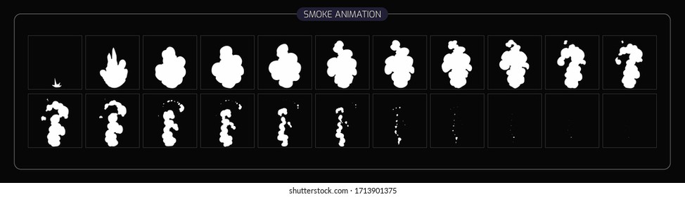 Smoke Animation Effect. Smoke Effect Sprite Sheet for Video Game, Cartoon, Animation and motion design. 2D Classic Smoke FX. EPS 10 Vector illustration.