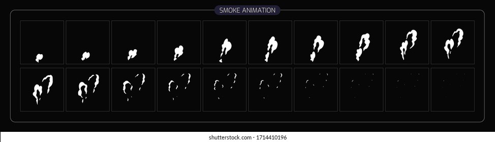 Smoke Animation Effect. Smoke Effect Sprite Sheet for Video Game, Cartoon, Animation and motion design. 2D Classic Smoke FX. EPS 10 Vector illustration.