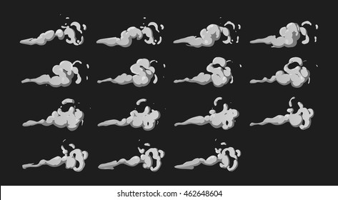 Smoke Animation. Exhaust Animation. Sprite Sheet For Game Or Cartoon.