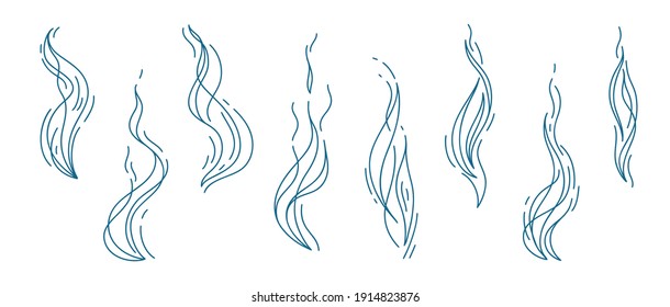 Smoke or Aroma Steam Line Icons Set. Smell Wave Line Symbols. Fume Vector illustration