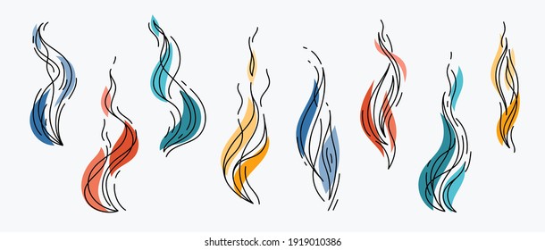 Smoke or Aroma Steam Line Icons Set. Colorful Smell Wave Line Symbols. Fume Vector illustration