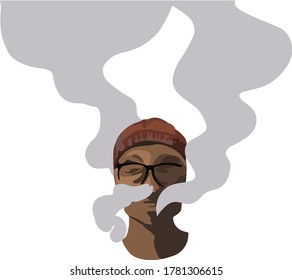 Smoke around a serius looking man. 