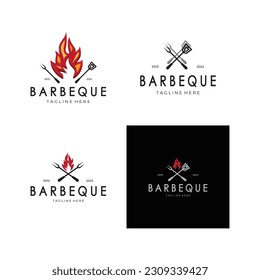 Smoke and BBQ Barbecue Vintage hot grill, with crossed flames and spatula. Logo for restaurant, badge, cafe and bar.vector