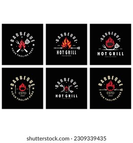 Smoke and BBQ Barbecue Vintage hot grill, with crossed flames and spatula. Logo for restaurant, badge, cafe and bar.vector