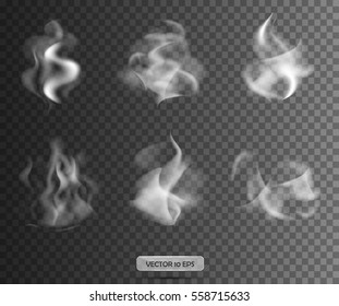 黒い透明な背景に煙 オーバーレイ ベクターイラスト グレイの抽象的な煙 割り込みエレメントのコレクションセット Eps10 のベクター画像素材 ロイヤリティフリー