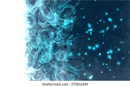 Smoke blue and sparkles border background. Vector version