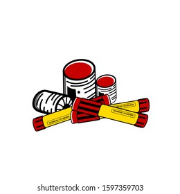 Smoke bomb in hand with red flame vector illustration