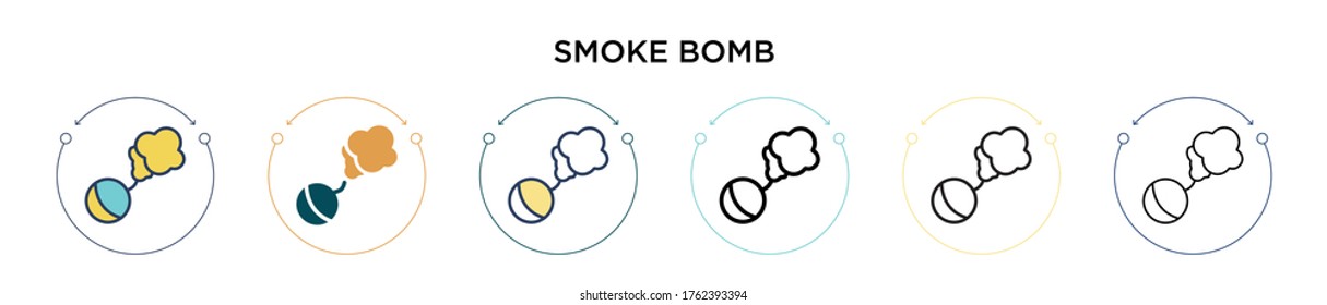 Smoke bomb icon in filled, thin line, outline and stroke style. Vector illustration of two colored and black smoke bomb vector icons designs can be used for mobile, ui, web