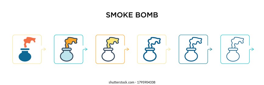 Smoke bomb vector icon in 6 different modern styles. Black, two colored smoke bomb icons designed in filled, outline, line and stroke style. Vector illustration can be used for web, mobile, ui