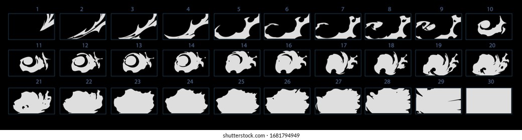 Smoke burst animation. Smoke explosion effect for animation, sprite sheet for game, cartoon or animation burst explosion.-vector