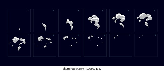 Smoke burst explosion animation. Cartoon style set of game smoke explode effect burst sprites for animation-vector