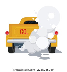 Smoke from car exhaust pipes pollute the environment, vector illustration and flat design.