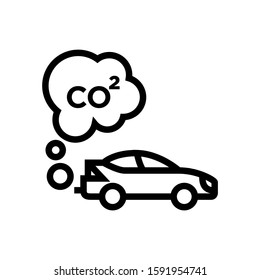 smoke from the car icon, air pollution, co2 icon in outline style on white background