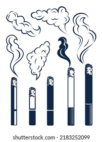 Smoke And Cigarette Clip Art Vector Collection,  Smoke Clip art Vector Set, White Background With Premium Vector.