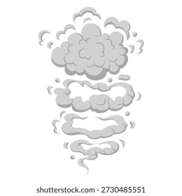 Nube de Smoke. Nubes de polvo de soplo de corriente de dibujos animados, humo de cómic que fluye Ilustración vectorial plana de nube. Olor a smog en blanco