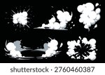 Smoke cloud comic set. Comic smoke flows, dust, smog and smoke steaming cloud silhouettes
