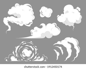 Smoke Cloud Comic Set. Set Of Stylized White Clouds.