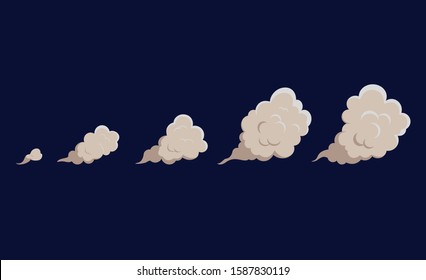 Smoke Cloud Explosion For Animation. Cartoon Cloud Of Fire, Dust Puff From Speed Motion, Blast Of Bomb.Set Shape Of Cloud In Flat Comic Style. Toxic Gas Bubble. Design Isolated Vector Illustration