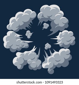 Smoke Cloud Explosion. Dust Puff Cartoon Frame, Dusty Bubble Comic Flat Style. Vector