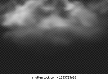 Smoke cloud. Fog clouds, smoky mist and realistic cloudy effect. Condensation smoke effects, ashes mist texture or toxic gas. 3D isolated vector illustration
