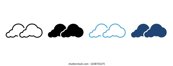 Smoke in Cloud Shape Line y Silhouette Icon Color Set (Conjunto de colores de siluetas). Aire Smog, Clima Tóxico. Gases de dióxido en la colección de símbolos fluffy Sky en fondo blanco. Vapor de exhalación. Ilustración de vectores aislados.