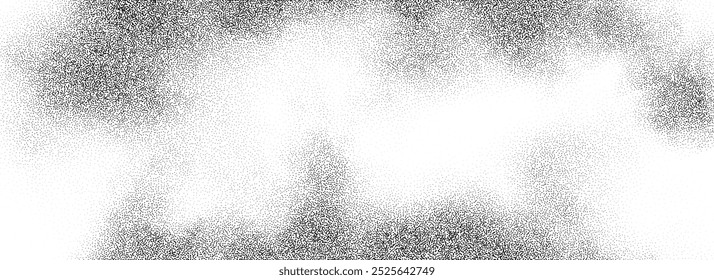 Textura de gradiente punteado de nube de Smoke. Fondo de grano de humo de líquido Grunge. Fondo de pantalla de niebla de ruido arenoso. Puntos blancos y negros, manchas, partículas de arena o superposición de gránulos. telón de fondo del Vector