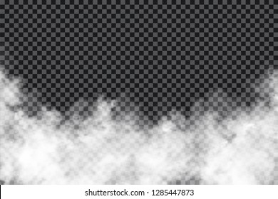 Smoke clouds on transparent background. Realistic fog or mist texture isolated on background. Transparent smoke effect. Vector