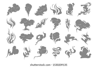 Smoke clouds silhouettes. Vector vapor icons set. Steam illustration