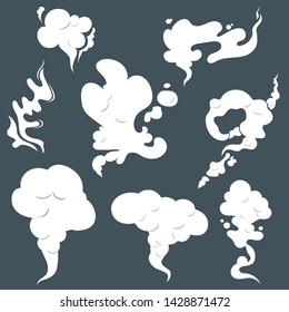 Smoke Clouds. Steam Cloud Set. Fog Flat Isolated Clipart. Steam Smoke Clouds Of Cigarettes. Vector