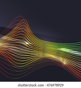 Rauchen Sie eine bunte Vektorwelle auf dunklem Hintergrund mit leuchtenden Effekten